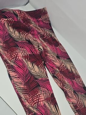 Mixit Hot Pink & Cream Tropical Leaf Pants